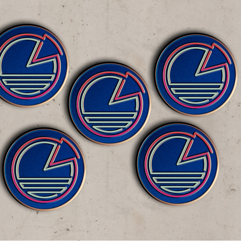 PizzaElectric metal pin badges for launch